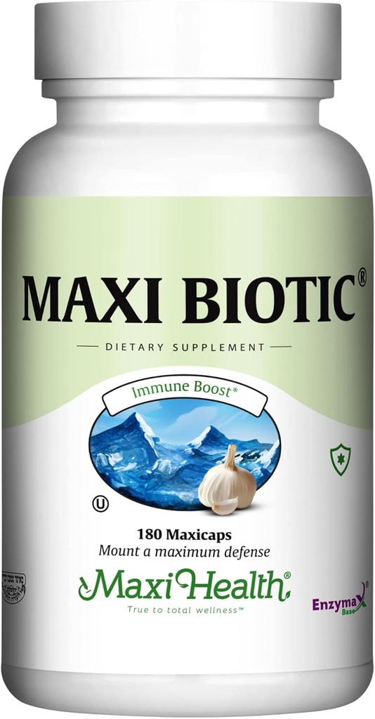 Maxi Health - Maxi Biotic Aged Extract Capsules (180 Conde) Silencioso suplemento de ajo Kyolic con espirulina, echinacea, orégano y enzymax - Natural Antioxidante - Wellness Support