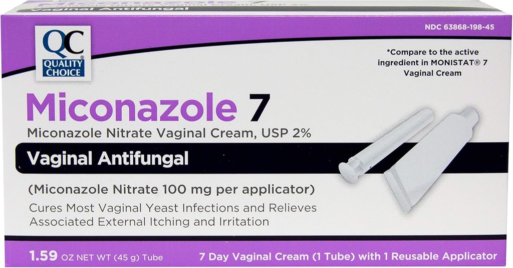 Quality Choice Miconazole Nitrato 2% 7 Day Vaginal Antifungal Cream, 1,59 onzas (45g)