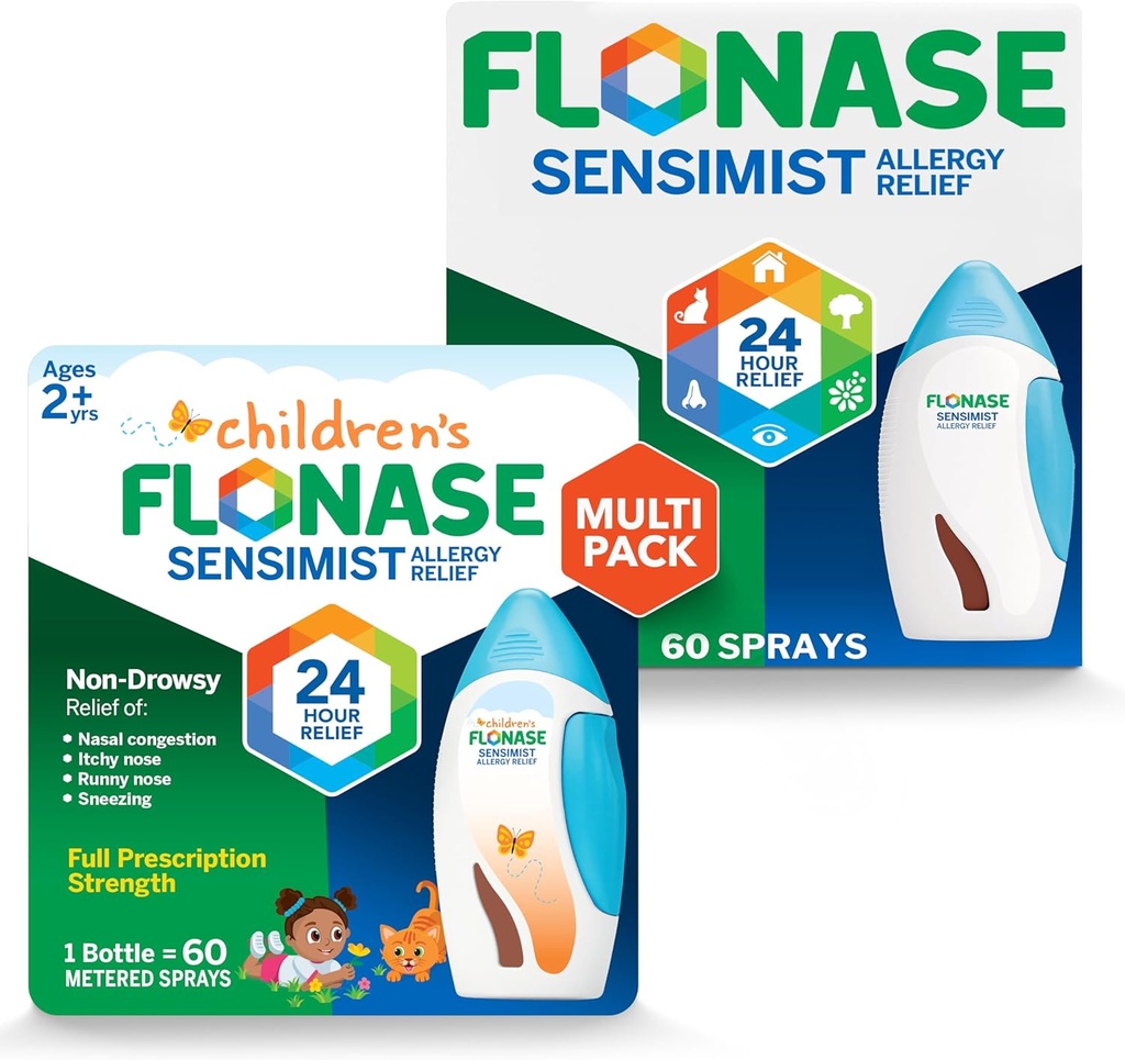 Flonase Sensimist Allergy Relief Nasal Spray for Adults and Kids - 120 Sprays Total (2 Botellas de 60 Sprays Cada uno)