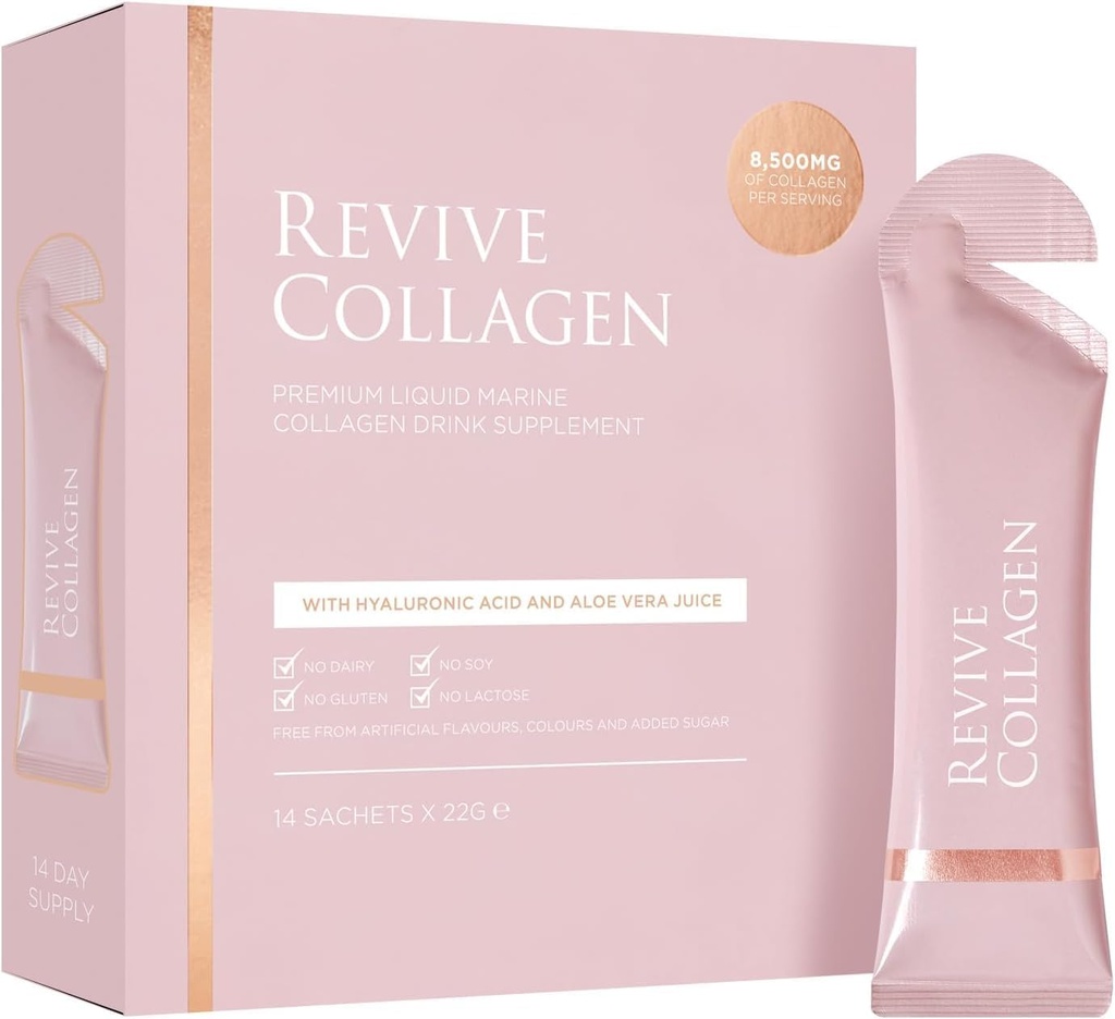Revive Collagen Premium 8,500mg Hidrolyzed Marine Collagen Suplementos Beber con Acido Hialurónico agregado " Aloe Vera for Healthy Skin, Hair, Nails " Joints  durable Lemon " Lime (14 Days Supply)