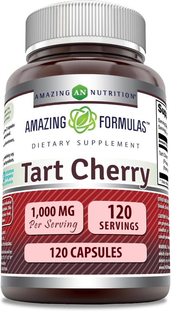 Amazing Fórmulas Tart Cherry Extract Suplemento Silencio 1000 Mg per Serving ¦ Capsules Silencio No-GMO Silencio Gluten-Free TEN Made in USA (1 Pack, 120 Cuenta)