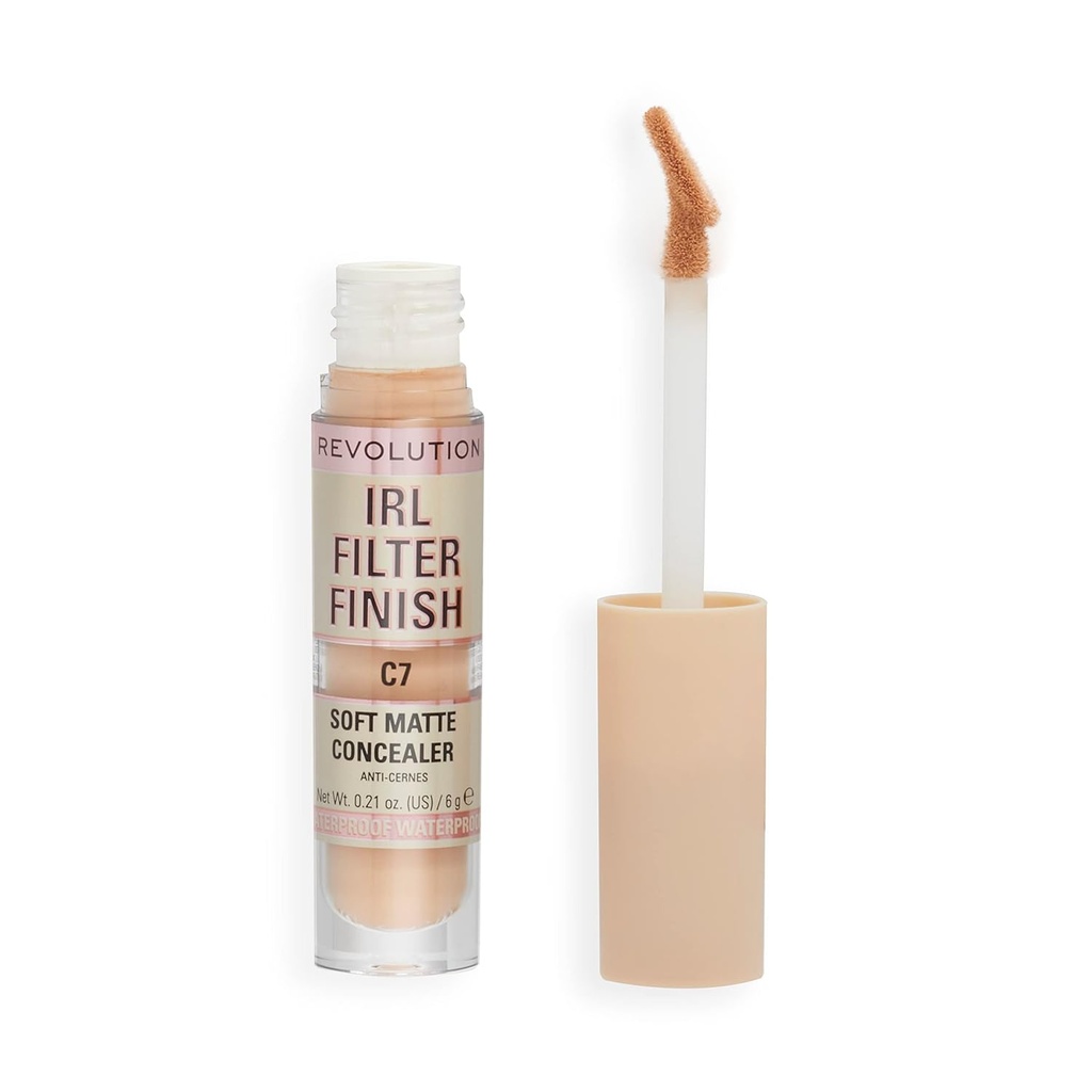 Revolución, Final de Filtro IRL Concealer, Cobertura completa, Fórmula libre de aceite, larga duración y ligera, infundida con ácido hialurónico, Vegan &amp; Cruelty-Free, C7, 0.21 oz