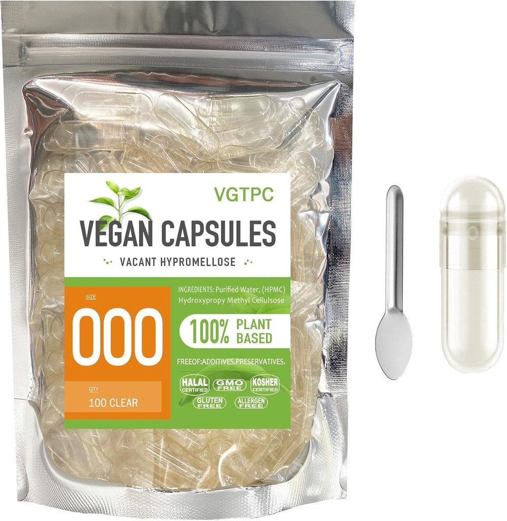 Tamaño 000 Cápsulas Vegetarianas vacías, (100 Conde) Cápsulas Veggie transparentes para relleno de suplementos de bricolaje