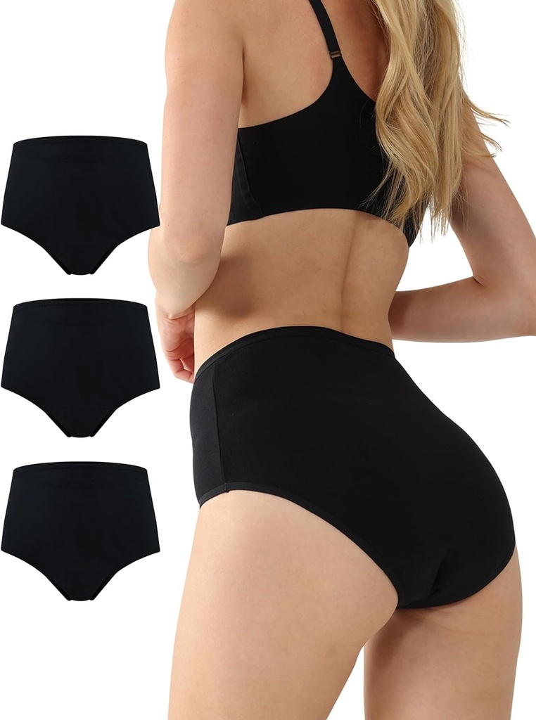 BATTEWA Leak Proof Underwear for Women Washable, Incontinence Underwear Absorbency Cotton Panties Bladder Leakage Protective 50ML(Black, X-Large,3-Pack)
