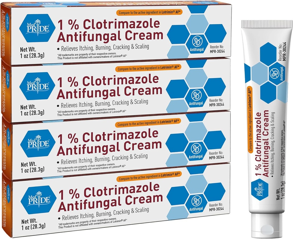 MED PRIDE Clotrimazole Crema Antifungal 1 Treats Percent Treats Athlete's Foot Jock Itch Relieves Itching Burning Skin Care Treatment for Baby 4 Pack