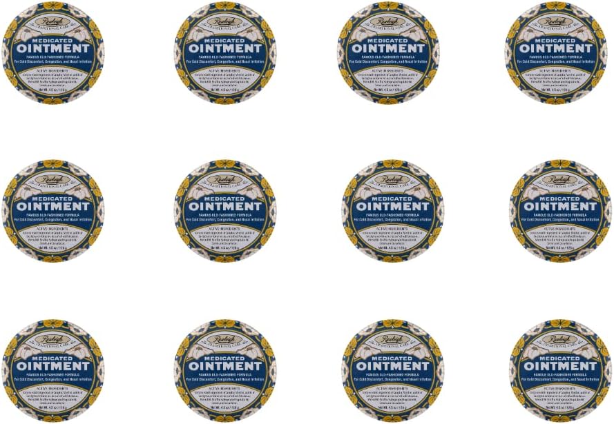 Intento médico de Rawleigh: 4,5 oz Blue Tin, Topical Chest Rub for Cold, Nasal Congestion, Minor Aches and Pain, con Camphor, Menthol &amp; Eucalyptus, Non-Greasy Formula - Pack of 12