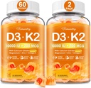 Vitamina D3 K2 5000IU / 10000 UI Gummies for Adults - K2 D3 Suplemento de vitaminas con 600 mg de calcio, K2 (MK-7) 200mcg, Magnesio, Zinc, Omega-3 - Apoyo a la Absorción de calcio y la salud inmunitaria