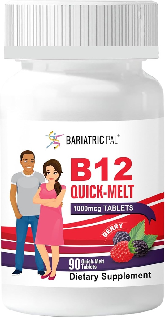 BariatricPal 1000mcg B12 Derrames rápidos sin azúcar (90 Cuenta) - Berry