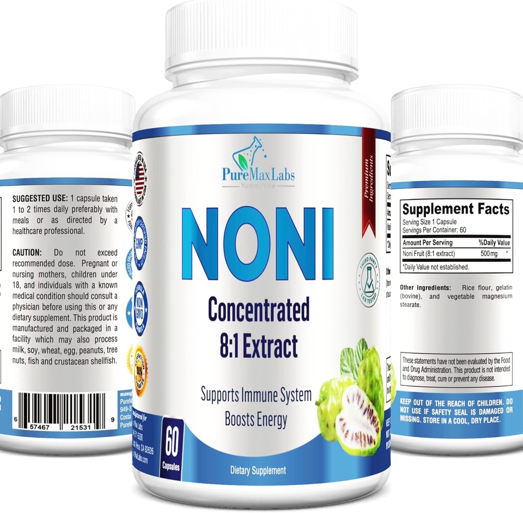 Noni Capsules - Noni Fruit Extract, (Morinda Citrifolia), Immune Support - 60 cápsulas