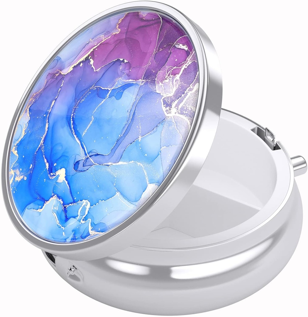 Nipichsha Pill Box, Small Pill Case for Purse & Pocket, Cute Travel Medicine Organizer, Portable Medicine Container Holder to Hold Vitamins, Medication, Fish Oil &amp; Supplement, Blue Marble