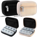 2 Packs Organizador semanal de píldoras de viaje para el futuro con caja extraíble de 7 días de píldoras Premium Neoprene Pill Container for Travel Purse Accessory, Vitamina, Suplemento, Pequeñas piezas Arrangement-Black y Cream