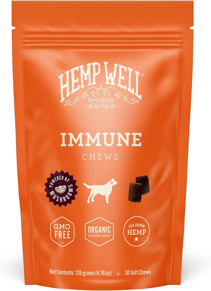 Hemp Well Immune - Asistencia para la alergia Manguijuelas suaves para perros - Alivio duradero para alergias y picazón de perros estacional - Soportes Healthy Skin and Immune System - Gut Health - Orgánico (30)