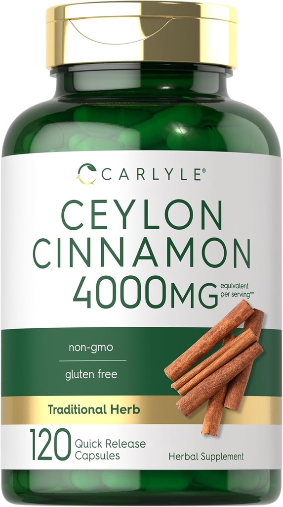 Carlyle Ceylon Cinnamon Capsules 4000 mg Silencio 120 Cuenta Silencioso No GMO &amp; Gluten Suplemento gratuito
