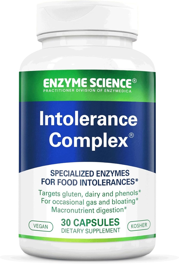 Complejo de Intolerancia en Ciencias de la Enzima, 30 Capsules Soporte Integral para Sensibilidades Digestivas Comunes Gluten, Casein, Sensibilidades Fenol y Carbohidratos Complejos Alivio de la Intolerancia