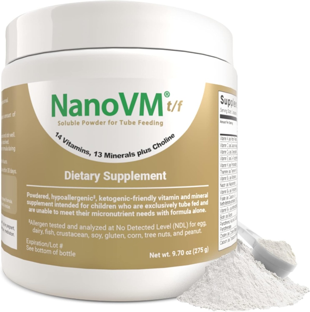 t/f, Suplemento dietético para la alimentación del tubo, niños sin alérgenos multivitamínicos, pólvora de vitaminas de sabor con 14 vitaminas " 13 minerales, vitaminas de niños de bajo carbohidrato, 275g - Solace Nutrition