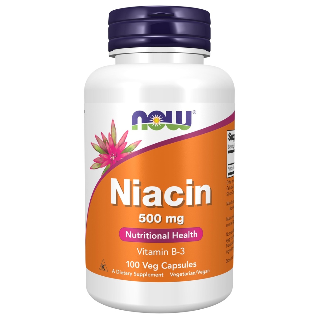 AHORA Suplementos de alimentos, Niacina (Vitamin B-3) 500 mg, Vitamina B-Grupo esencial*, Salud Nutricional, 100 cápsulas