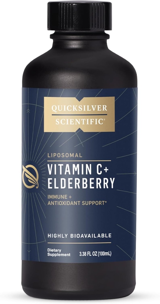 Quicksilver Scientific Liposomal Vitamina C + Elderberry - Liposomal Vitamina C 1000mg con Superior Absorción Tecnología " Tocotrienols - Antioxidante " Immune Support Tonic (100ml)