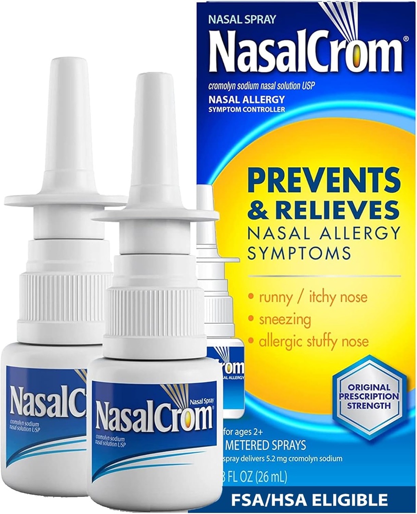 NasalCrom Nasal Spray Allergy Symptom Controller tención 200 Sprays Silencio .88 FL OZ (2 Pack)