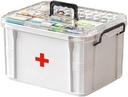 Caja de almacenamiento de medicamentos, organizador de botellas, doble compartimiento, transparente, gran capacidad, blanco