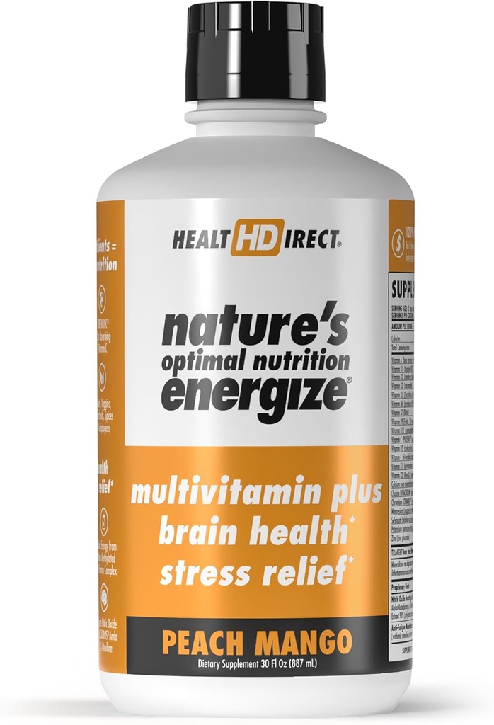 HEALTH DIRECT - La Nutrición Optimal de la Naturaleza Energiza Superalimentos Multivitamínicos Líquidos - 140+ Nutrientes - Claridad Mental y Energía - Apoyo Cardiovascular Immune – 30 Servimientos – Mango Peach