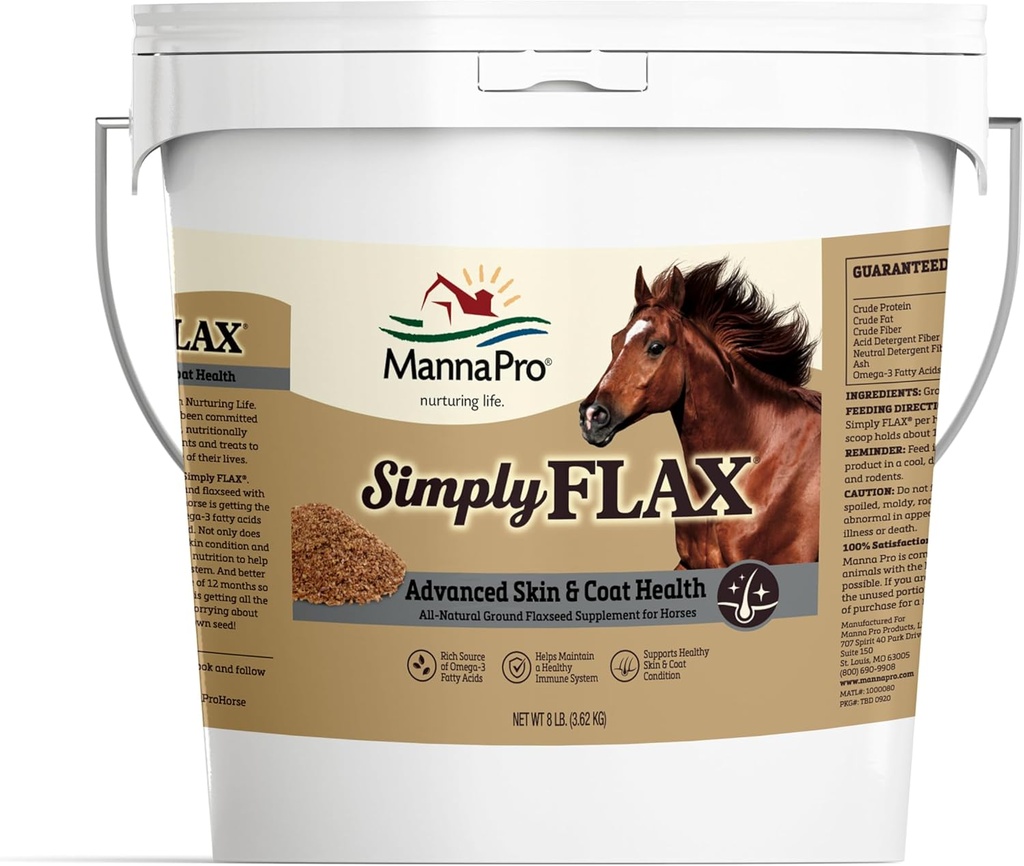 Manna Pro Sencillamente Flax para Caballos – Omega-3 Suplemento de Flaxseed Rich – Apoya la Salud de la Carne, Función Conjunta & Sistema Inmunitario – Fuente Natural de ácidos grasos esenciales – Flax terrestre – 8 lb Bolsa