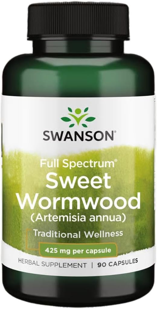 Swanson Sweet Wormwood - May Promote GI Gut Health, Microbial Balance & Digestive Health Support - Herbal Supplement with Artemisininin - (90 Capsules, 425 mg cada uno)