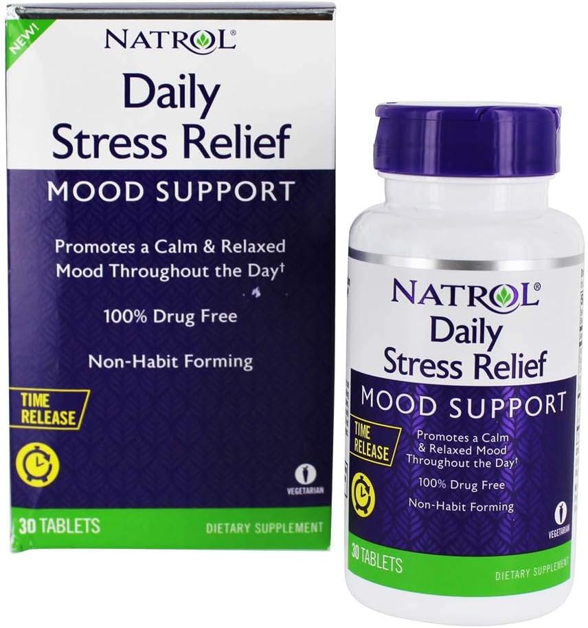 Natrol Daily Stress Relief 100 mg, Suplemento dietético, Mood + Stress, 30 Tablets, 30 Day Supply
