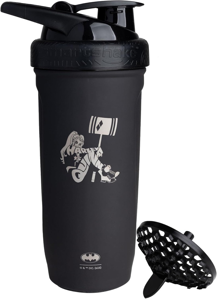 Smartshake DC COMICS Refuerzo Acero Inoxidable Protein Shaker Bottle 900 ml tención 30 oz - Leakproof Screw-on Lid - BPA Gratis – Unisex - No aislado - Harley Quinn Logo