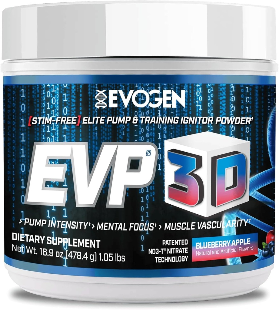 Evogen EVP 3D - Estim Free Pre Workout Powder para Hombres &amp; Mujeres ← Sugar Free Non Stim Preworkout with Beta Alanine and Creatine for Energy &amp; Pump ← Blueberry Apple ← 40 Servings