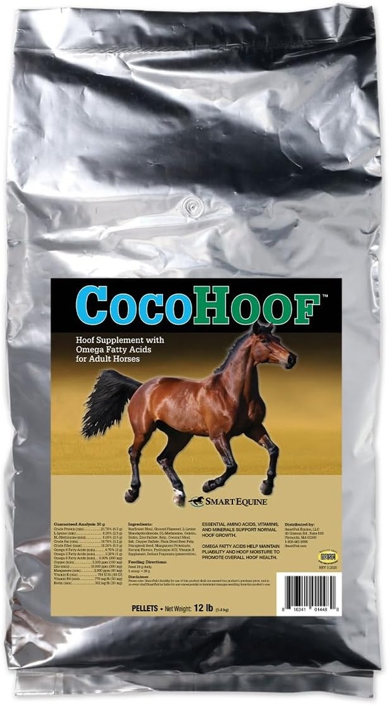 SmartEquine CocoHoof tóxico Hoof Suplementos para Caballos ← Biotina para Caballos Hooves Silencio Vitaminas y Minerales Suplemento Silencio Proporciona Aminoácidos, ácidos grasos y vitaminas latitud 12 LB