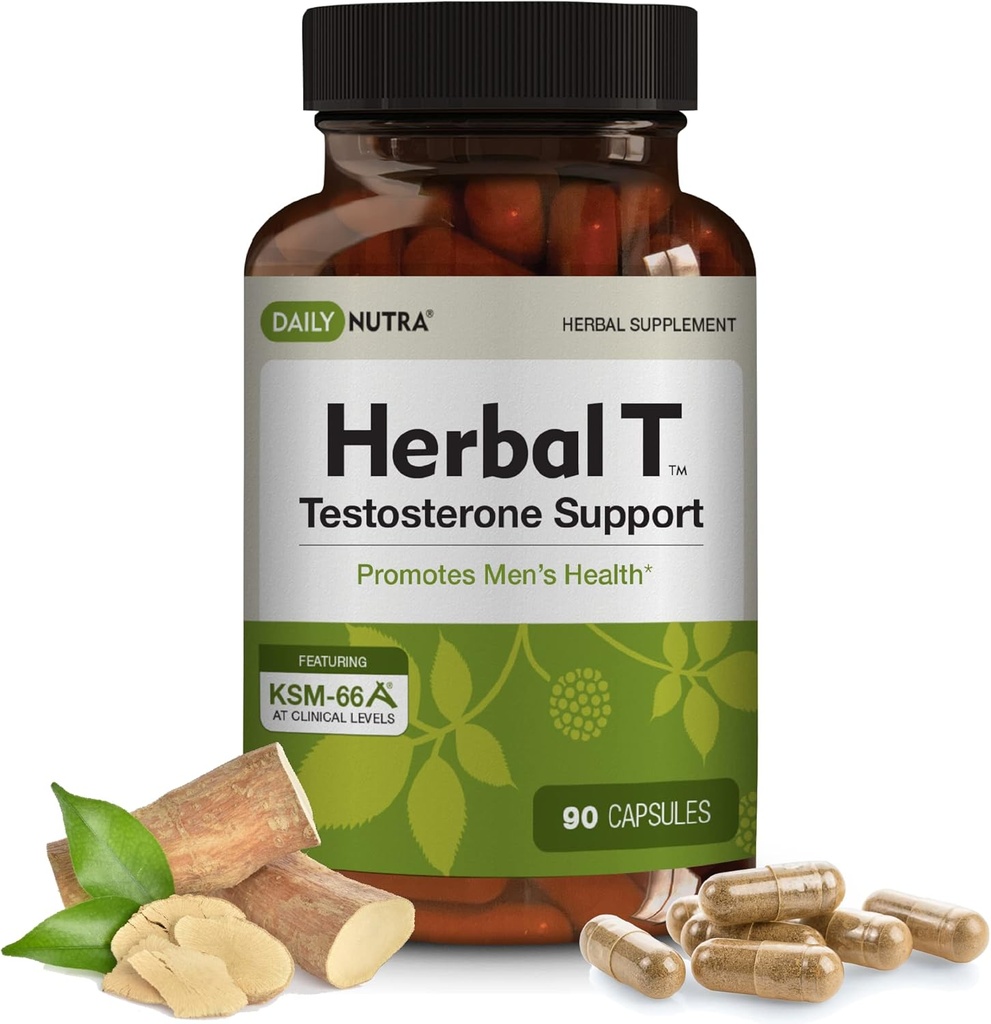 DailyNutra Herbal T Men’s Health Formula Supplement for Endurance, Vitality, " Healthy Aging - with KSM-66 Ashwagandha, Tongkat Ali, Tribulus, Eleuthero, " Horny Goat Weed (90 Capsules)