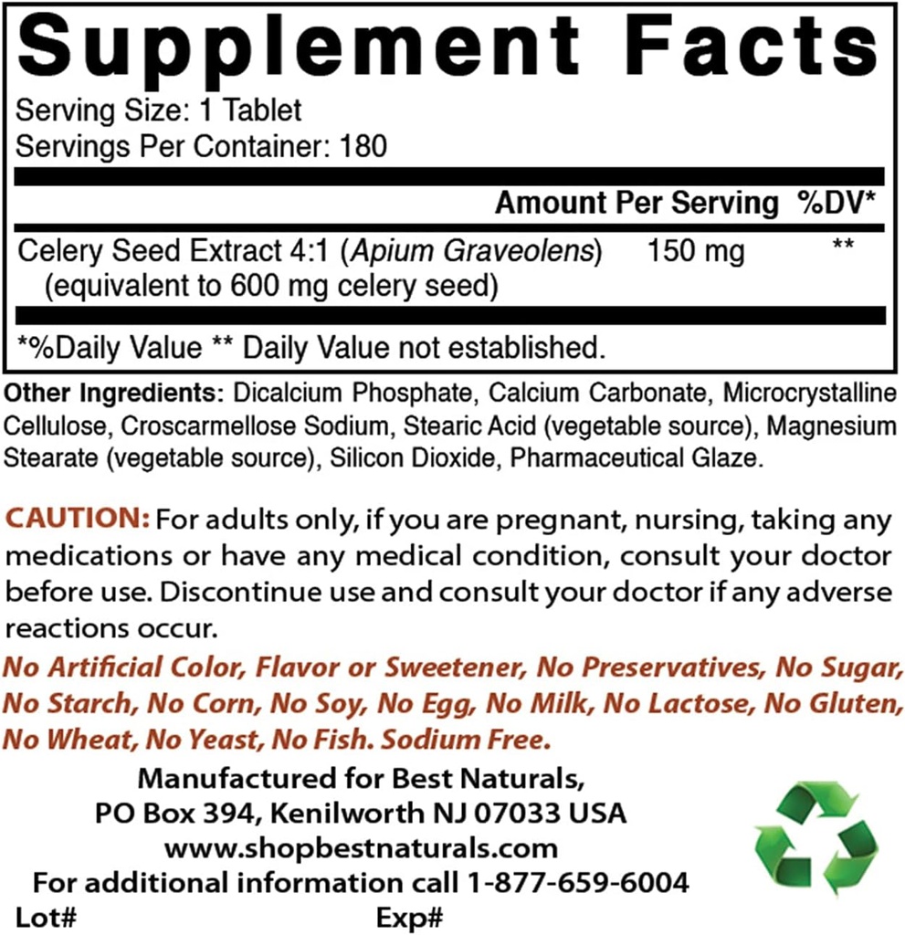 Best Naturals Celery Seed 600 Mg & Magnesium Oxide 500 mg