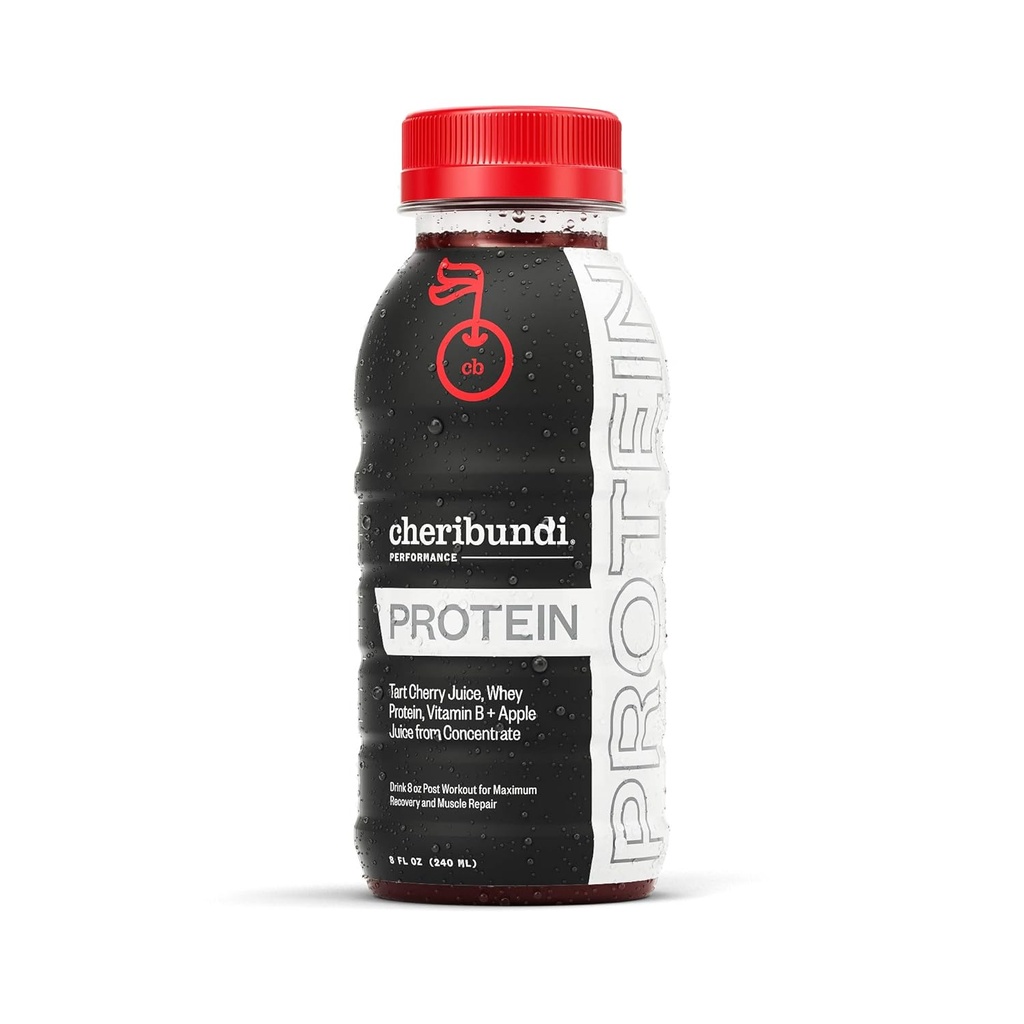 Cheribundi Tart Cherry PROTEIN - Tart Juice 45 Tart Cherries con B Complejo de vitamina y 8g Whey Protein. 8 Fl Oz, (Pack of 12)