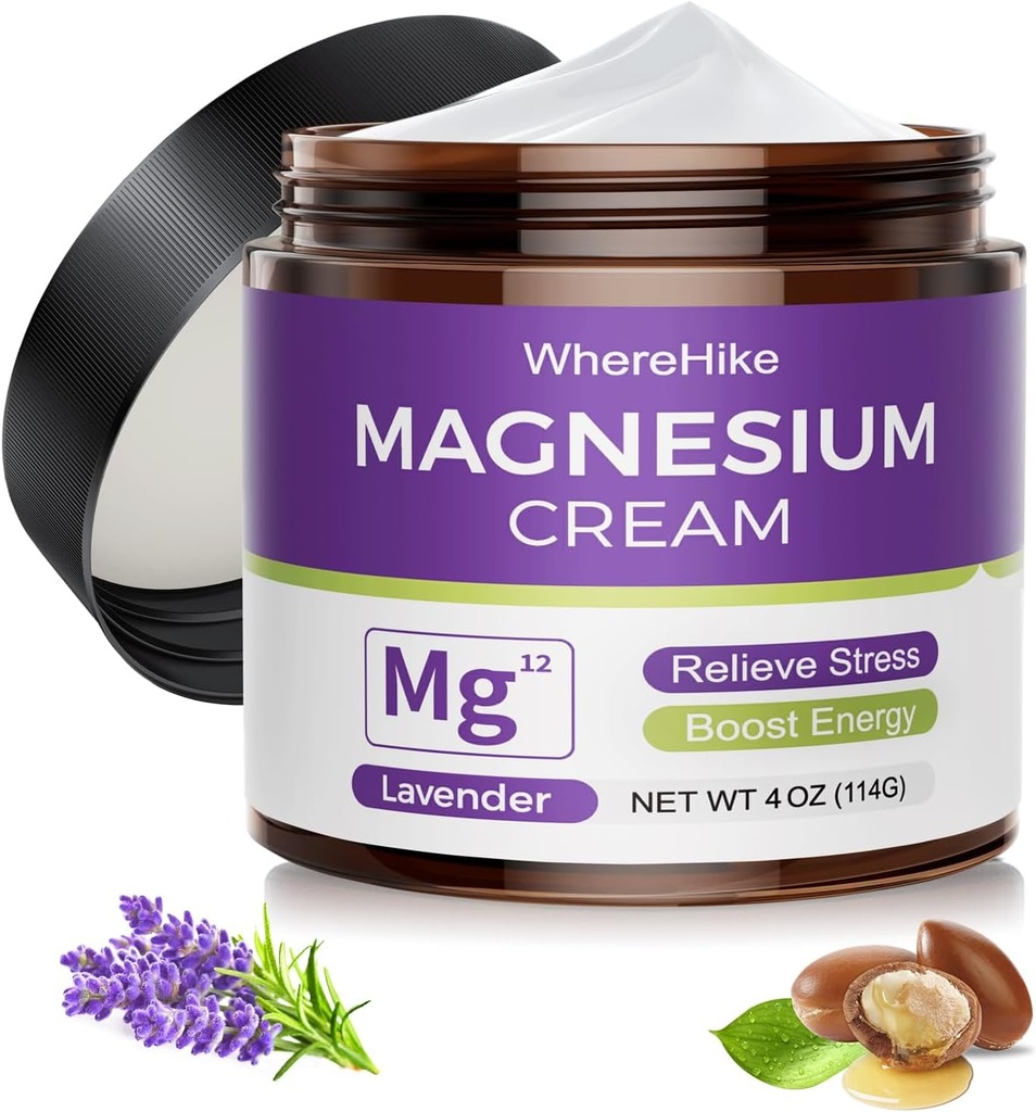 Crema natural de magnesio tópico para el sueño,Loción de magnesio nocturna para el dolor y los calambres de la pierna,Relajación muscular,Calma, Hidratación profunda para el cuidado de la piel.(Lavanda)