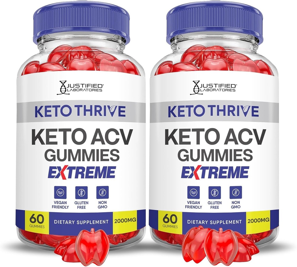 Laboratorios justificados (2 Pack Keto Thrive Keto ACV Gummies Extreme 2000MG Keto Thrive Keto Gummies Apple Cider Vinegar Formulado con Powder Pomegranate Beet B12 Vegan Non GMO 120 Gummys