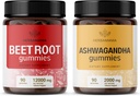 HerBAMAMA Beet Root y Ashwagandha Kit - Bundle of 12000 mg Beet Root with Black Pepper &amp; 2000 mg Ashwagandha Root Gummies - Vegan, Gelatin-Free, Non-GMO