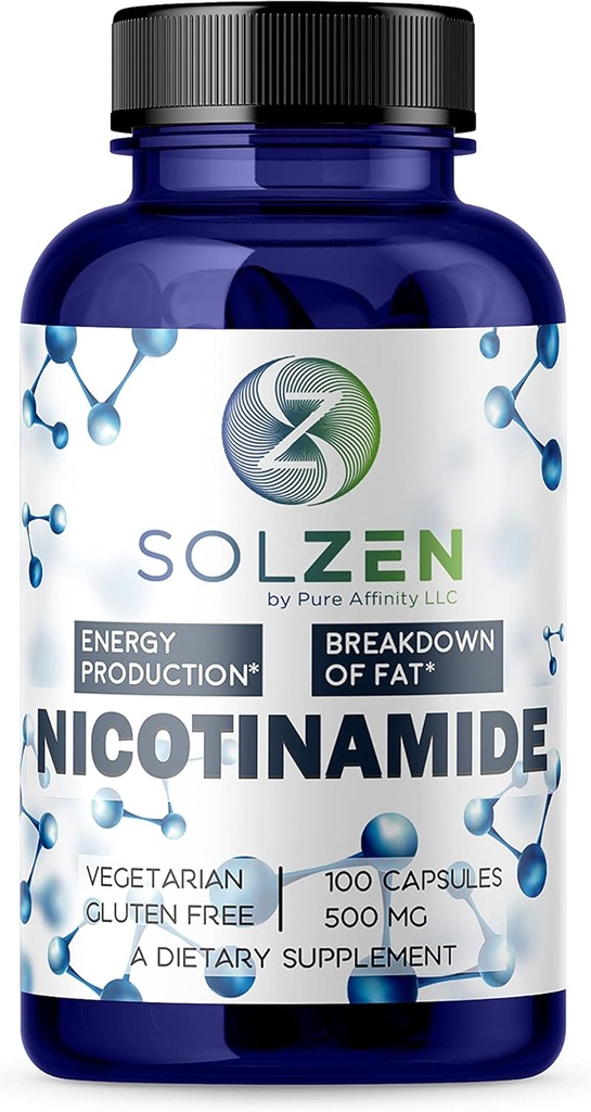 B3 Nicotinamida 500 mg Niacina libre de líquido eficaz. Booster de energía, Regenerador de células, que apoya el declina cognitivo, anti envejecimiento y ayuda a romper carbohidratos " grasas (100 cuenta)