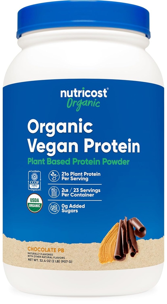 Nutricost Organic Vegan Protein Chocolate Peanut Butter (2 LB) - Sin gluten, sin GMO