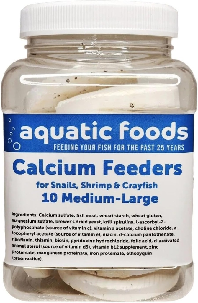 Aquatic Foods Inc. Calcium Feeder Media-Large Shells. Extra Thick Shells for Shrimp, Snails, Crabs, Crayfish, Hermit Crabs and All Tropical Fish...10 Count Jar