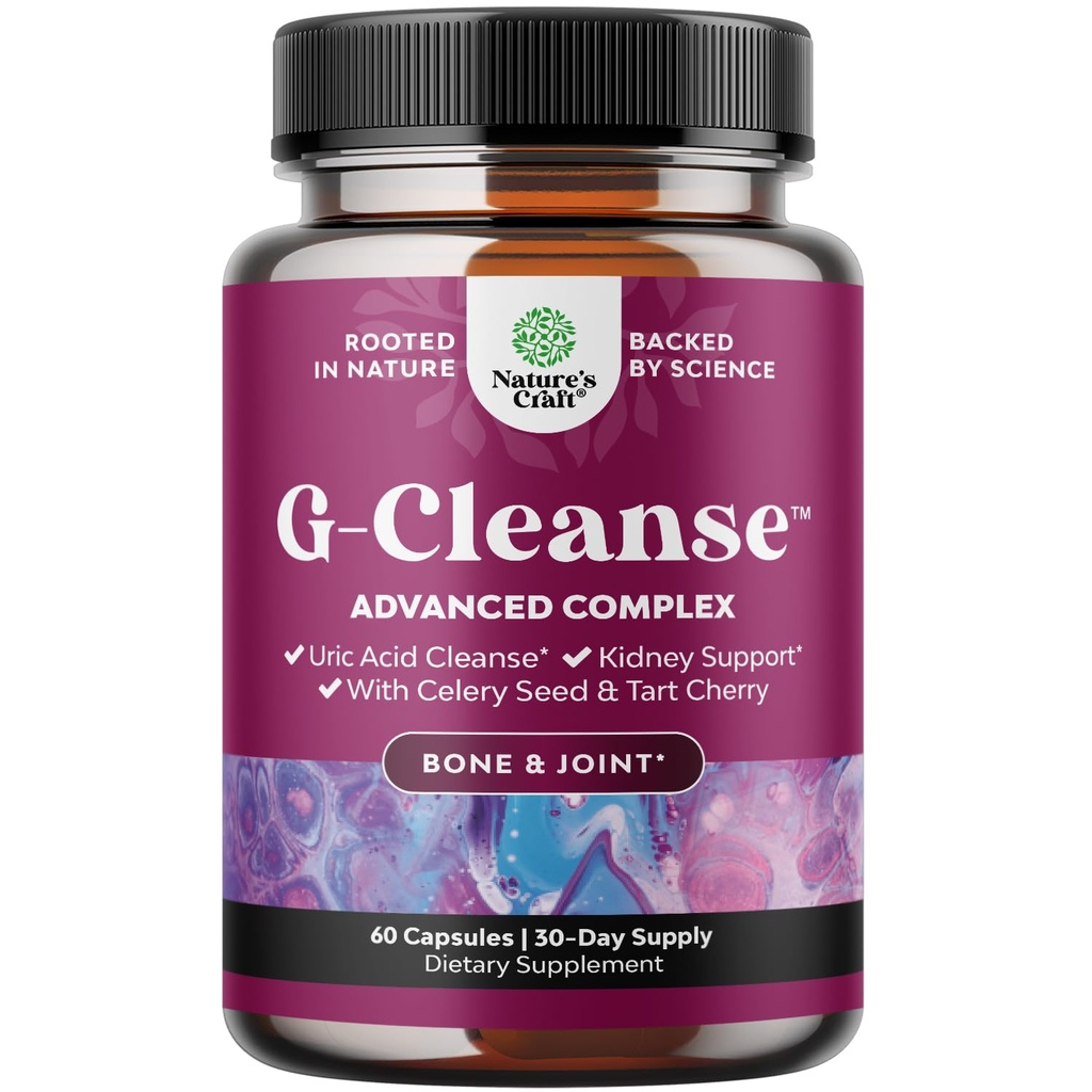 Natures Craft G-Cleanse Uric Acid Supplement - Uric Acid Cleanse for Joint & Kidney Support - Kidney Cleanser with Chanca Piedra, Tart Cherry Extract, Celery Seed Extract Capsules - 60 Count