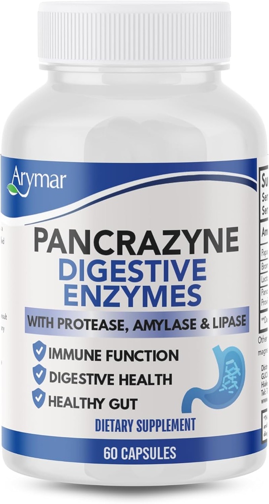 Arymar Pancrazyne Probiotics, Digestive Enzymes with Amylase, Protease, Lipase " Lactobacillus, Gut Health " Digestive Support Supplement, 60 Capsules