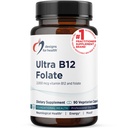 Diseños para Salud Ultra Metilalada B12 + Folato Metil - Vitamina B12 Metilcobalamina y Suplemento Folato, Adenosylcobalamin & 5-MTHF para Nerve, Energía Celular + Soporte de Metilcobalamina (90 cápsulas)