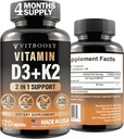 Complejo de vitamina D3 K2 - Fácil de Tragar - Vitamina D (D3) 5000 UI (125 mcg) " K2(MK-7) 90 mcg Silencio No-OMGÚ ANTE Gluten-Free Silencio EE.UU.