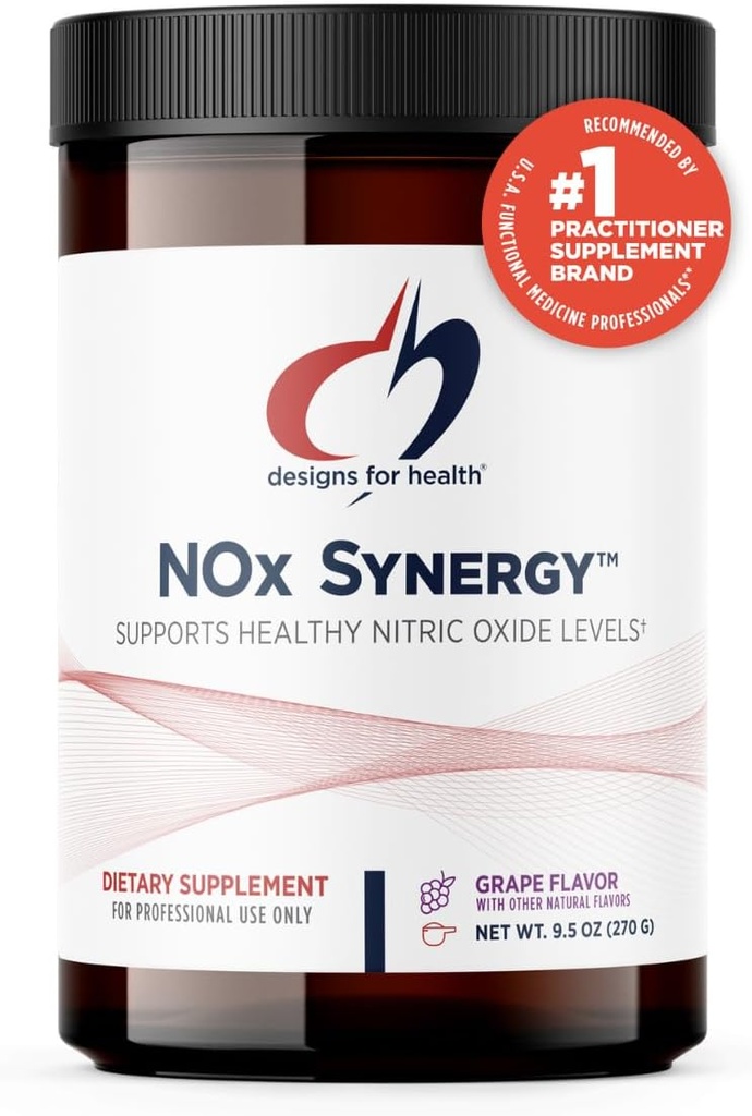 Diseños para Sinergía de NOx de la Salud - Bebida Mix Polvo para soportar niveles de óxido nítrico saludables - L-Arginina, Creatina, L-Citrulline + Más - Pre Workout - Grape Flavor (30 Servimientos / 270g)