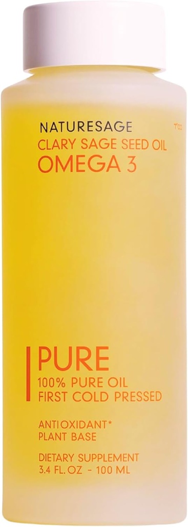Puro Vegan Liquid Omega 3 Petróleo, Planta-Basada Alternativa a Omega 3 Fish Oil, 3.4 fl. oz. – Cold Presionado por Clary Sage Seed – Kosher - Omega 3 Fatty Acid Suplemento con Antioxidantes
