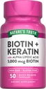 Verdad de la naturaleza Biotin 5000 mcg tención 50 cápsulas vivieron con Keratin y Ácido Lipoico alfa Silencioso No GMO &amp; Gluten Suplemento Libre