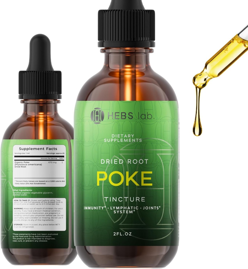 Extracto de Poke Root – Pure gotas de drenaje linfático - Immune Support Suplementos " Detox Formula - Muscle Relaxer " Soporte para atletas - Hecho en los EE.UU. - 2 oz
