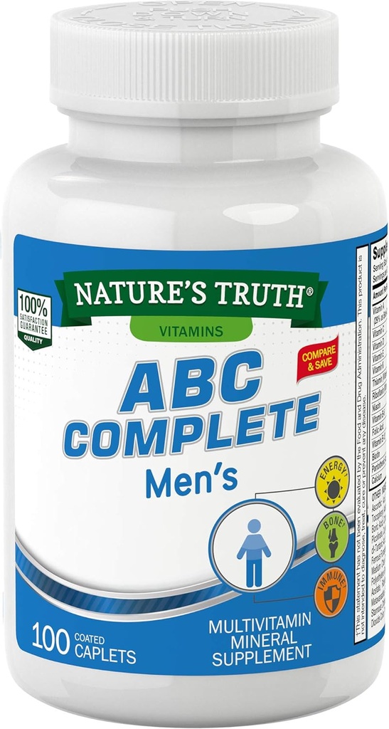 La verdad de la naturaleza Multivitamínico para Hombres Silencioso con Hierro, Vitaminas A, C, D &amp; E Silencio 100 Caplets ← No GMO &amp; Gluten Gratis para Adultos