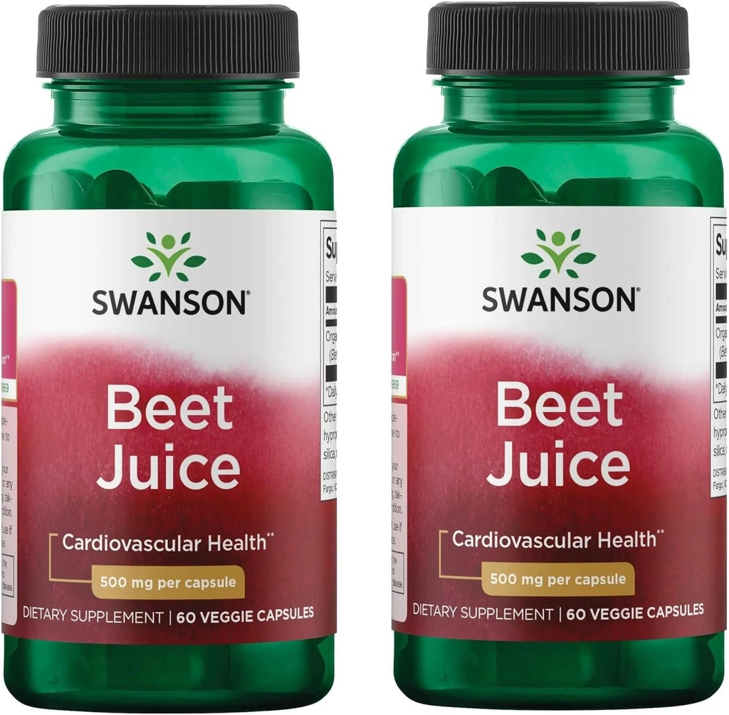 Swanson Made with Organic Beet Juice Freeze Dried 500 Milligrams 60 Veg Capsules (2 Pack)