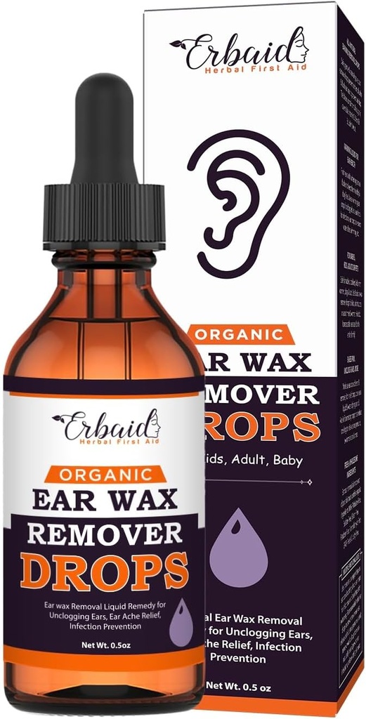 Organic Ear Wax Removal Drops for Clogged Ears – Natural Ear Wax Cleaner Oil for Kid, Adult, Baby – Earwax Removal Liquid for Unclogging Ears, Earaches, Ear Health (Made in USA)